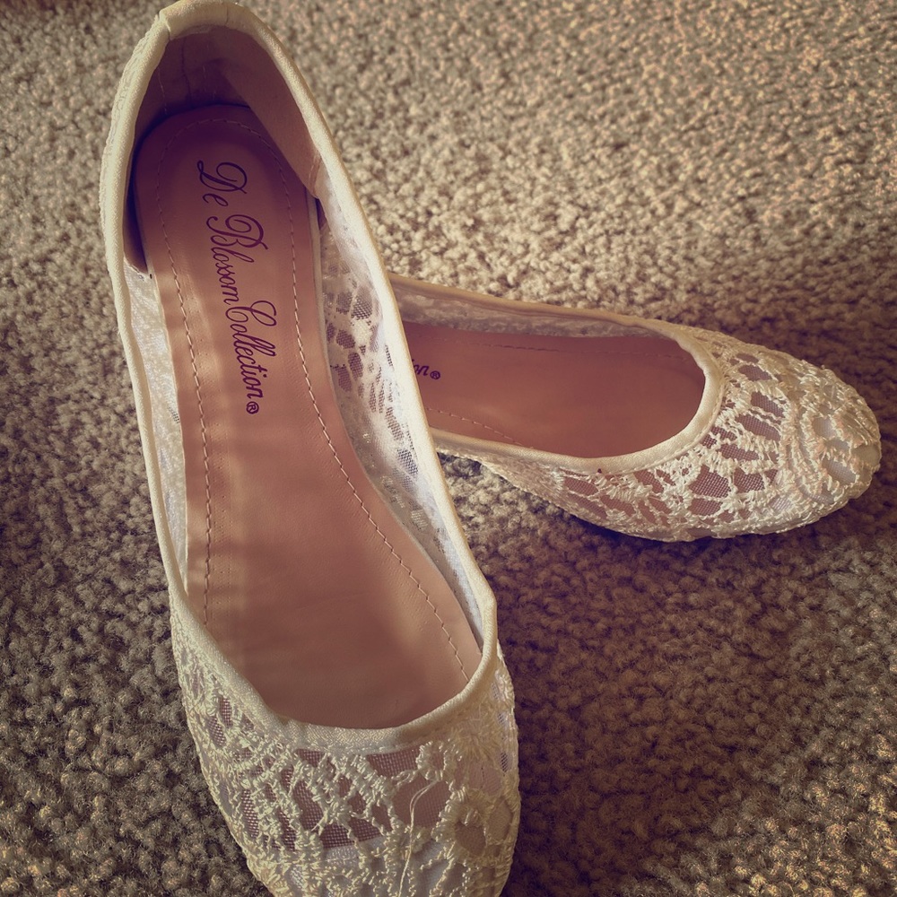David’s Bridal Ballet Flats with Crochet Detail